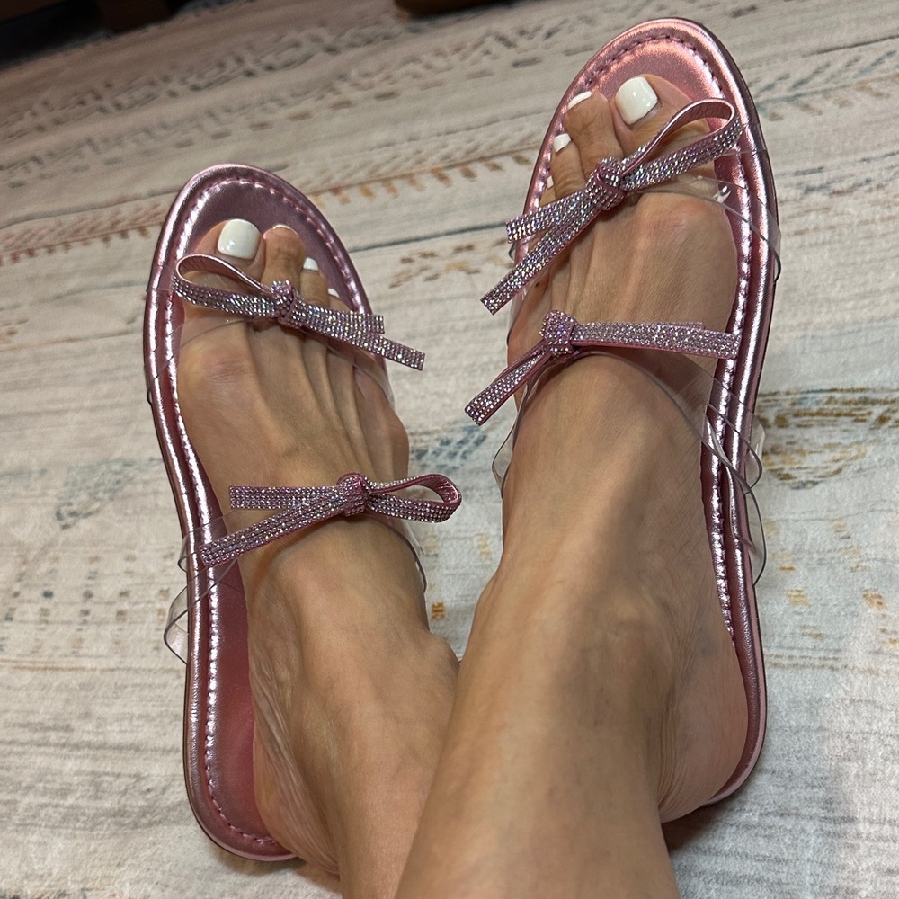 Stuart Weitzman metallic Pink Bow cotton candy Sandals